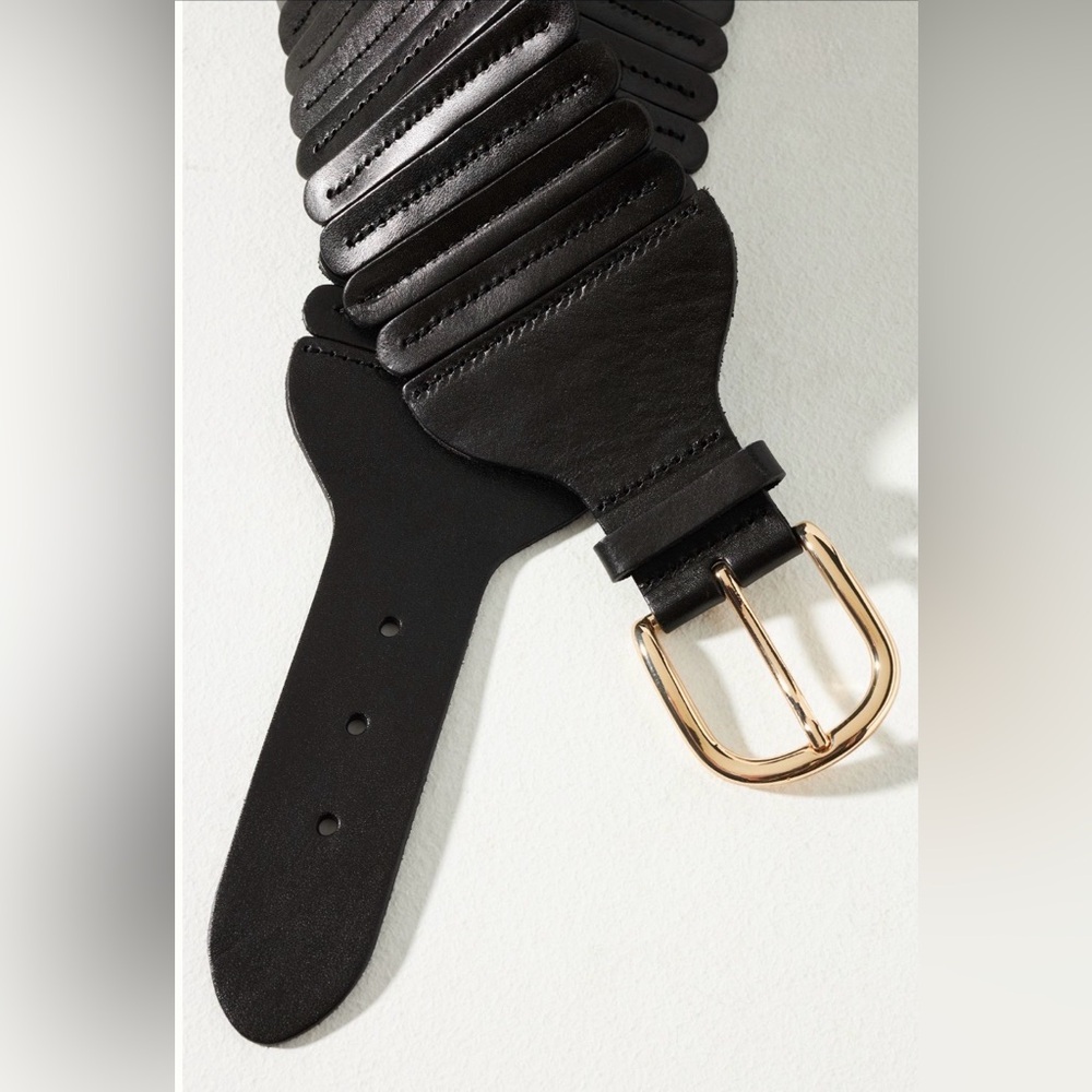 Anthropologie Tabitha Stretch Corset Belt Size S Black leather